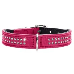 Collar De Cuero HUNTER Diamond Petit Rosa Y Negro Para Perros
