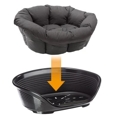 Set Cesta De Plástico Ferplast Siesta Deluxe Negra Con Funda Antracita - Imagen 2